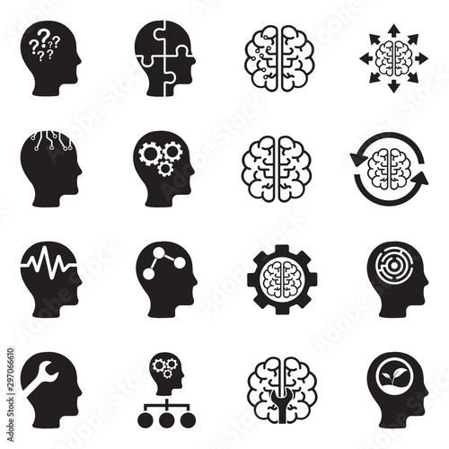 Mindset Icons. Black Flat Design. Vector Illustration.