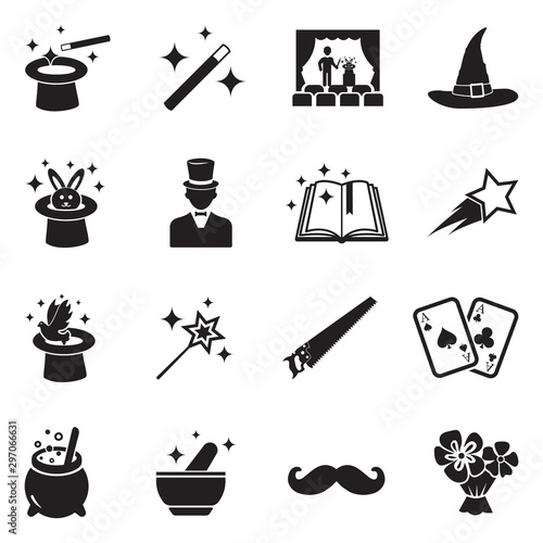Magic Icons. Set 2. Black Flat Design. Vector Illustration.