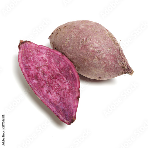 Purple Colored Sweet Potatoes on White background