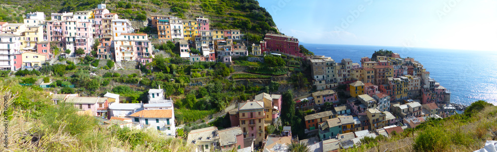 Panoramic view of  Manarola town. Cinque Terre, La Spezia, Liguria. Italy.