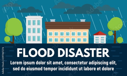City flood disaster concept banner. Flat illustration of city flood disaster vector concept banner for web design