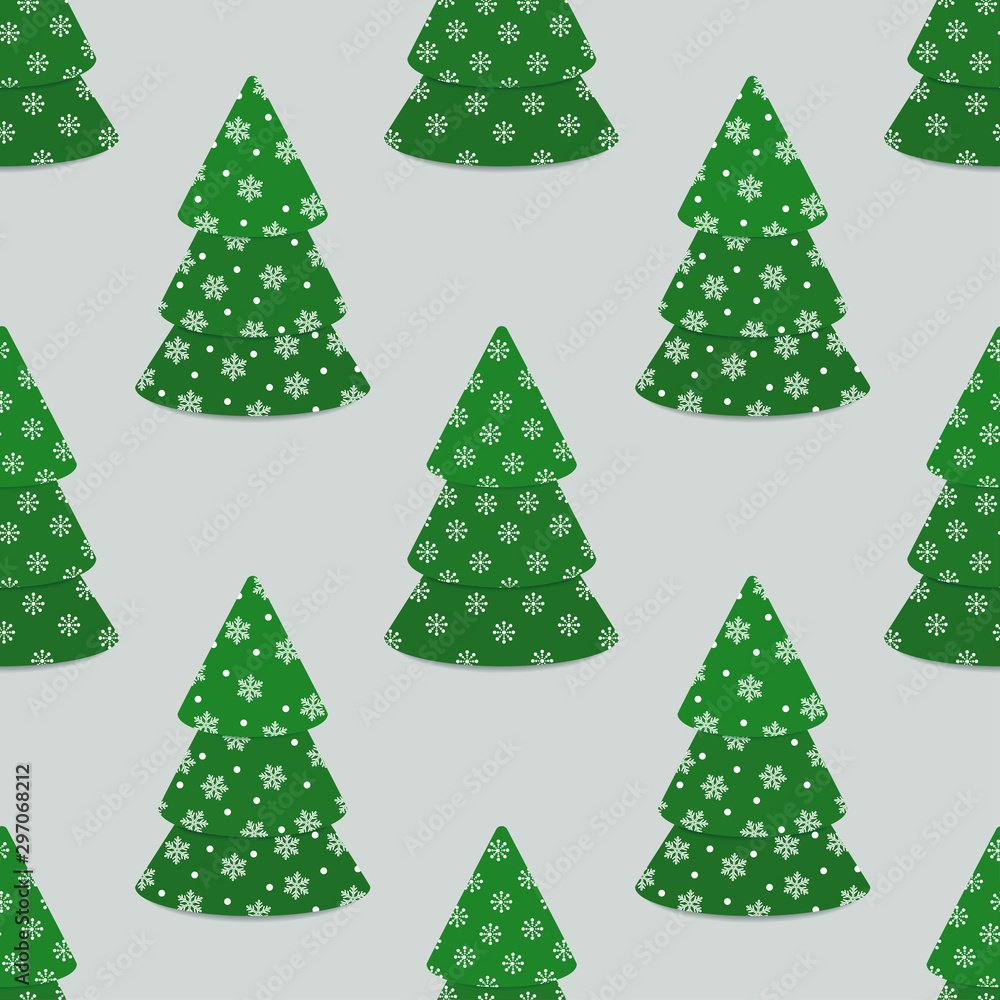 Seamless pattern with Christmas trees decorated with snowflakes.