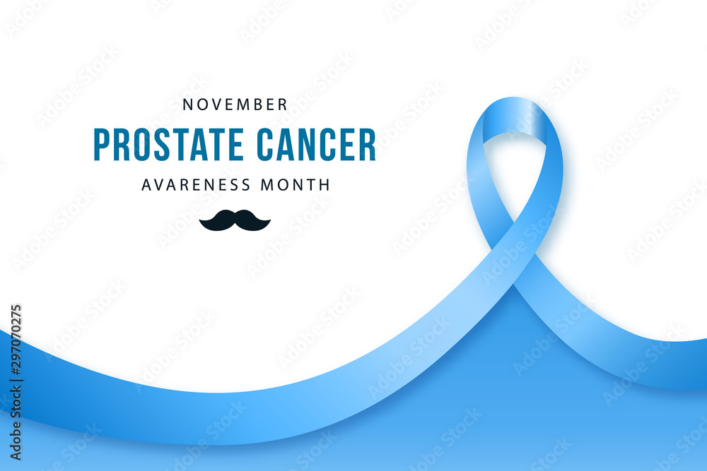 Prostate Cancer awareness banner. Realistic blue ribbon, prostate cancer symbol. Vector design template for infographics, websites, billboards, etc. - obrazy, fototapety, plakaty 