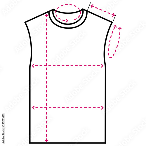 Men’s sleeveless tops apparel. Clothing size chart. 