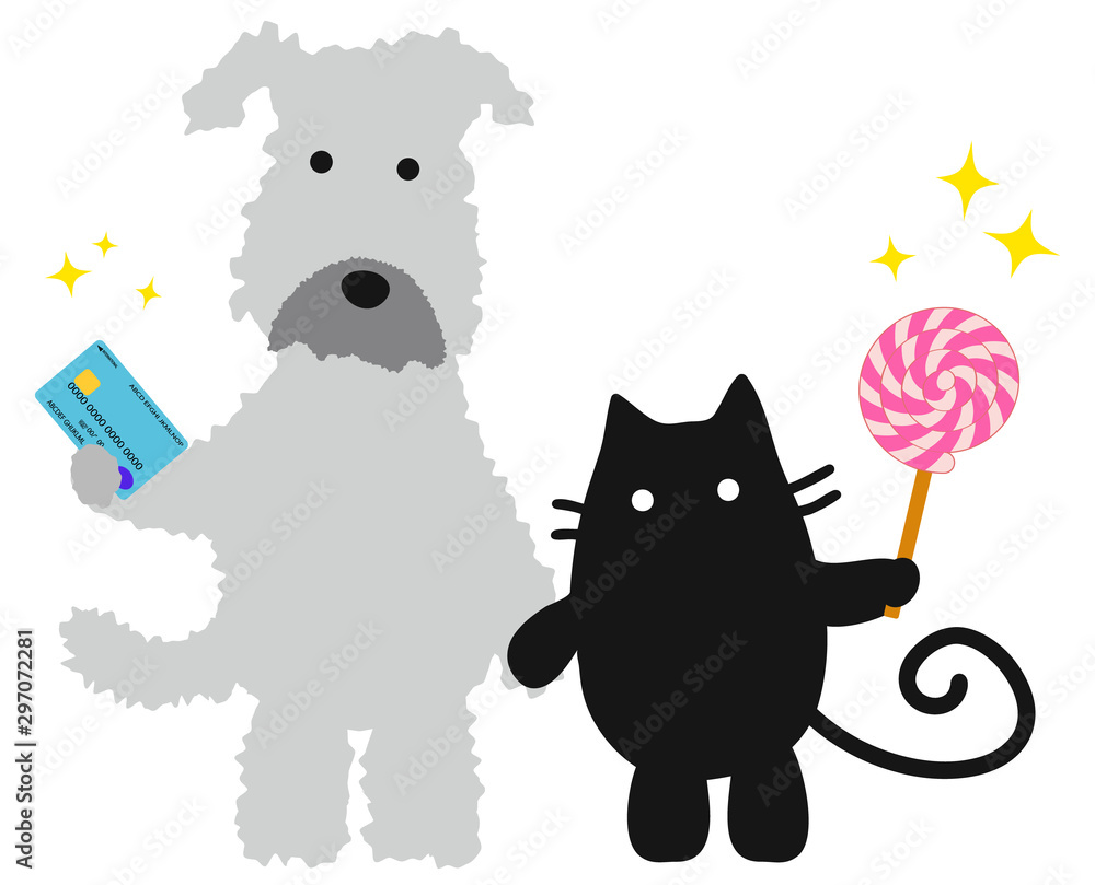 The Gray Dog Bought A Candy For The Black Cat With Credit Card グレーの犬は黒猫に キャンディーをクレジットカードで買いました Stock Vector Adobe Stock