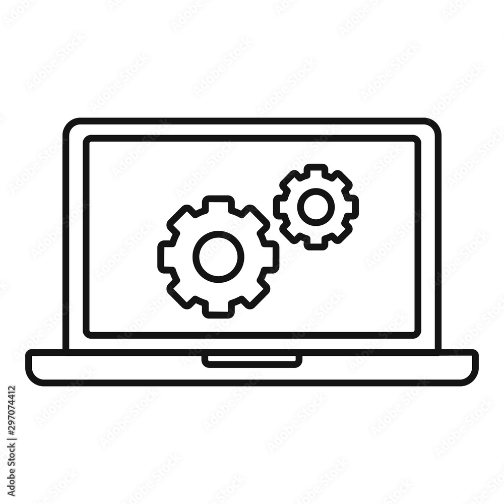 Laptop software update icon. Outline laptop software update vector icon for web design isolated on white background Laptop software update icon. Outline laptop software update vector icon for web design isolated on white background