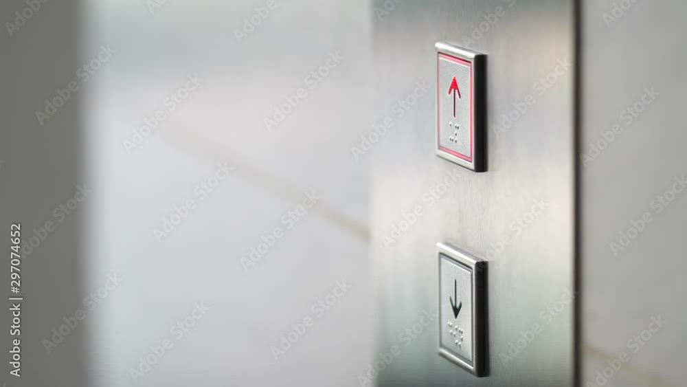 Finger Pressing Elevator Button Up in Office Center or Hotel. Progress Future Startup Concept Footage. 4K Slowmotion. Finger Pressing Elevator Button Up in Office Center or Hotel. Progress Future Startup Concept Footage. 4K Slowmotion.