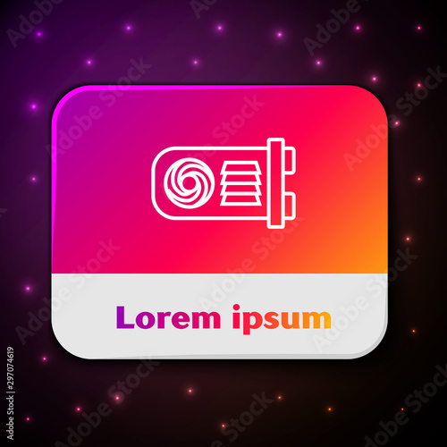 White line Mining farm icon isolated on black background. Cryptocurrency mining, blockchain technology, bitcoin, digital money market, wallet. Rectangle color button. Vector Illustration