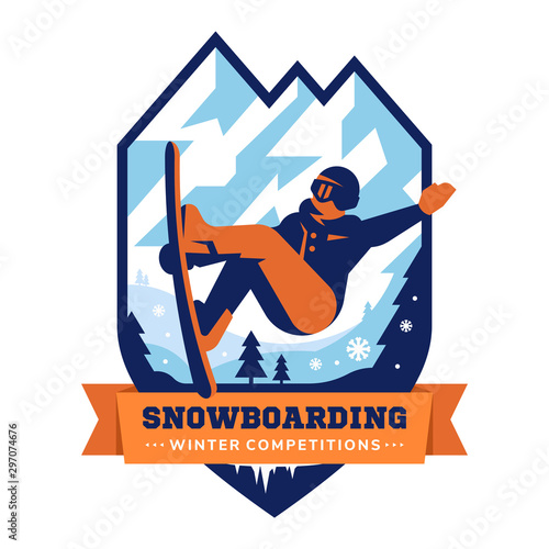 Snowboarding competitions vector logo, emblem, illustration.