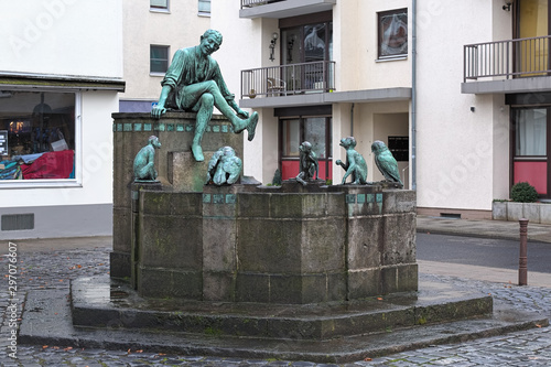 Till Eulenspiegel fountain in Braunschweig, Germany. The fountain by German sculptor Arnold Kramer (1863-1918) was unveiled on September 27, 1906.