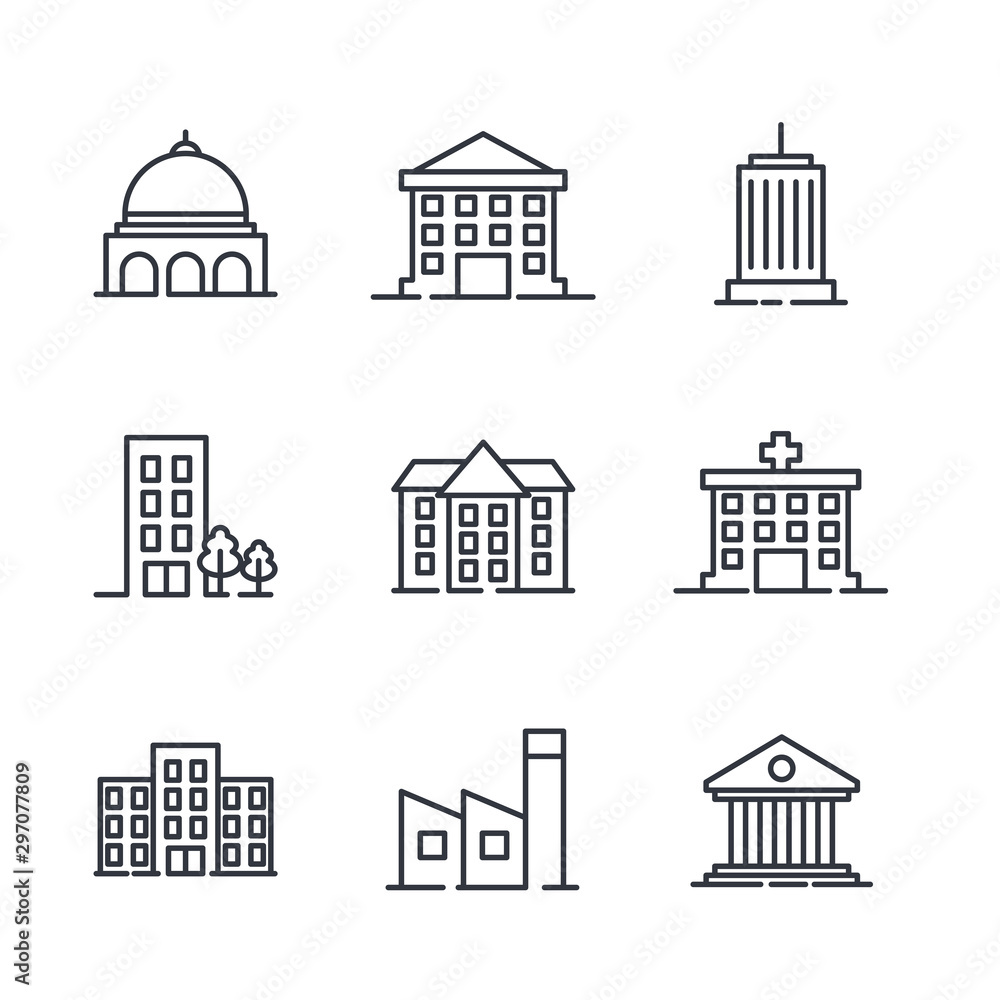 Building set icon symbol template color editable. Government buildings pack logo vector illustration for graphic and web design collection