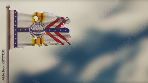 Tampa Florida 3D tattered waving flag illustration on Flagpole.