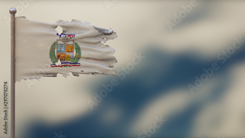 Tarapaca 3D tattered waving flag illustration on Flagpole. © Birgit
