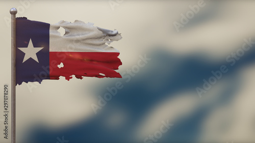 Εκτύπωση καμβά Texas 3D tattered waving flag illustration on Flagpole.
