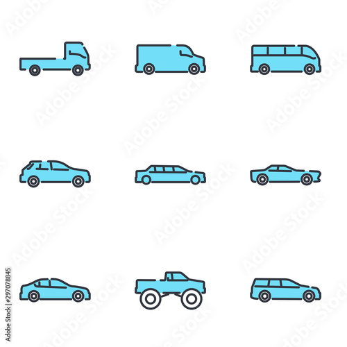 simple car set icon template color editable. car pack symbol vector sign isolated on white background illustration for graphic and web design.
