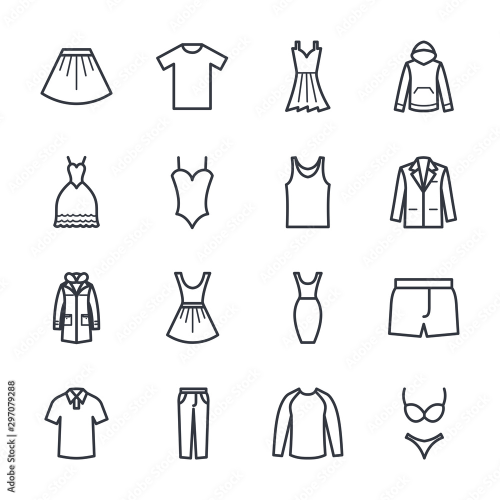 Set of clothes icon template color editable. Fashion pack symbol vector sign isolated on white background. Simple logo vector illustration for graphic and web design. Set of clothes icon template color editable. Fashion pack symbol vector sign isolated on white background. Simple logo vector illustration for graphic and web design.