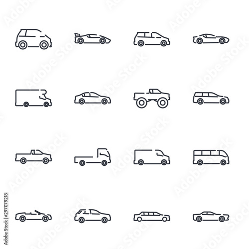 simple car set icon template color editable. car pack symbol vector sign isolated on white background illustration for graphic and web design.