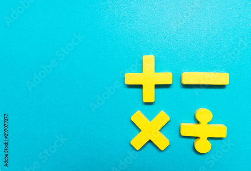 Symbols of four fundamental operation of arithmetic, addition, subtraction, multiplication, division for elementary education