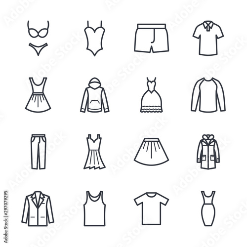 Set of clothes icon template color editable. Fashion pack symbol vector sign isolated on white background. Simple logo vector illustration for graphic and web design.