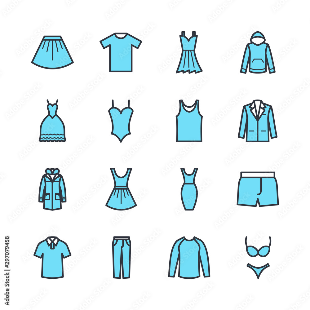 Set of clothes icon template color editable. Fashion pack symbol vector sign isolated on white background. Simple logo vector illustration for graphic and web design. Set of clothes icon template color editable. Fashion pack symbol vector sign isolated on white background. Simple logo vector illustration for graphic and web design.