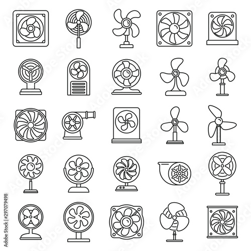Ventilator fan icons set. Outline set of ventilator fan vector icons for web design isolated on white background