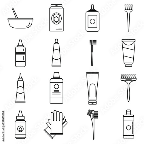 Woman hair dye icons set. Outline set of woman hair dye vector icons for web design isolated on white background