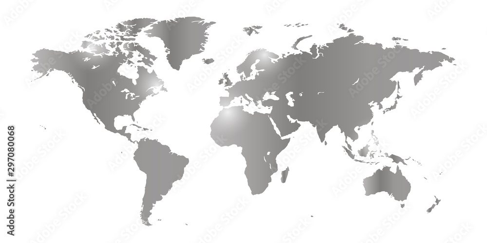 Obraz premium World map vector, isolated on white background. Flat Earth, gray map template for web site pattern, anual report, inphographics. Globe similar worldmap icon. Travel worldwide, map silhouette backdrop.