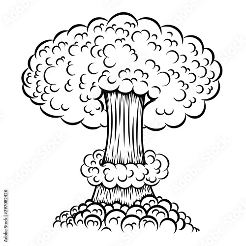 Illustration of atomic bomb explosion in comic style. Design element for poster, card, banner, sign, flyer.Vector illustration