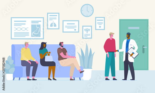 People in waiting room flat vector illustration