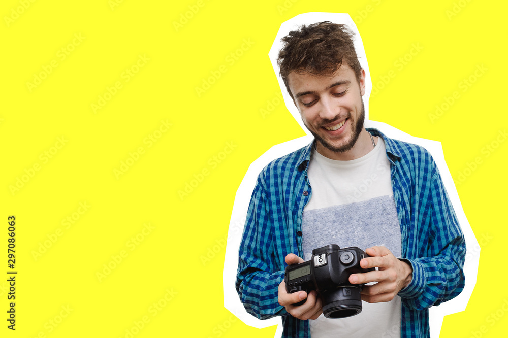 young man with a camera young man with a camera