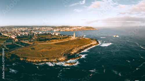 Panorámica A Coruña con Torre de hércules y el mar photo