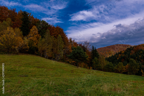 Autumn landscape in Mountains and blue sky