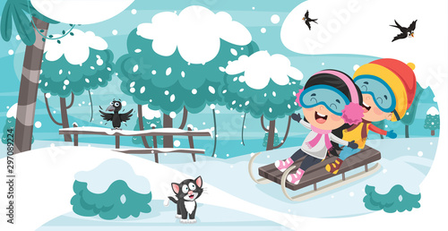 Children Playing Outside In Winter