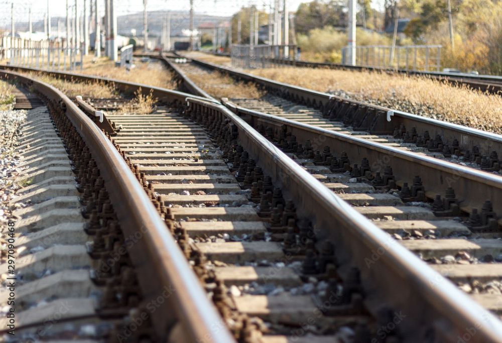 Fork of two tracks on the railway, choice of road, where to go. Fork of two tracks on the railway, choice of road, where to go.