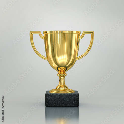 Golden champion cup isolated on gray backgroung