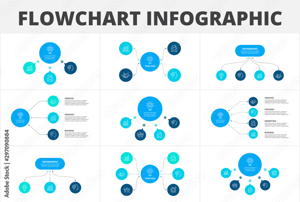 Flowchart infographic set. Illustration for data visualization with 3 ...