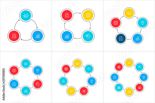 Cyclic lines infographic. Modern infographic design template with 3, 4, 5, 6, 7 and 8 options, steps or parts. Flat vector illustration for business presentation.