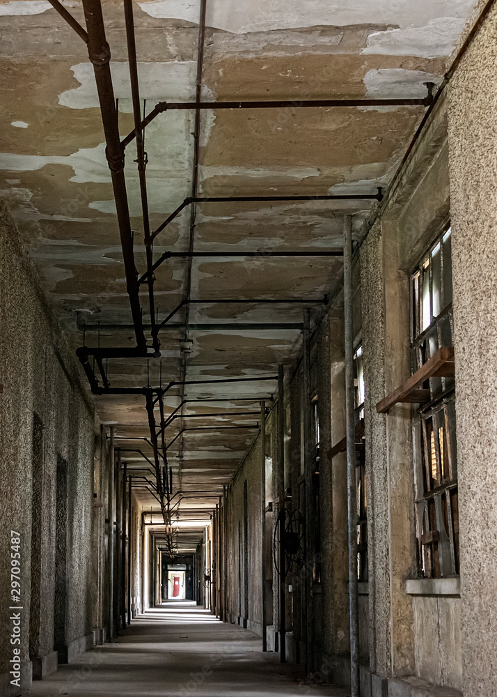 ecayed corridor in an abandoned hospital