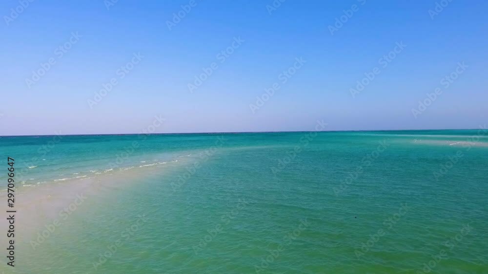 Aerial view Tropical Paradise island turquoise water white sand Zanzibar nungwi beach