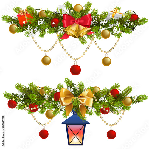 Vector Fir Decoration with Golden Garland