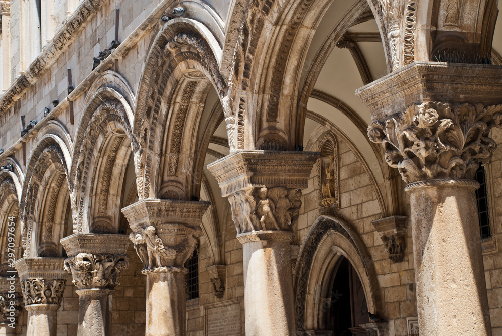 Pillars of the outer facade of Rector's Palace in Dubrovnik Croatia