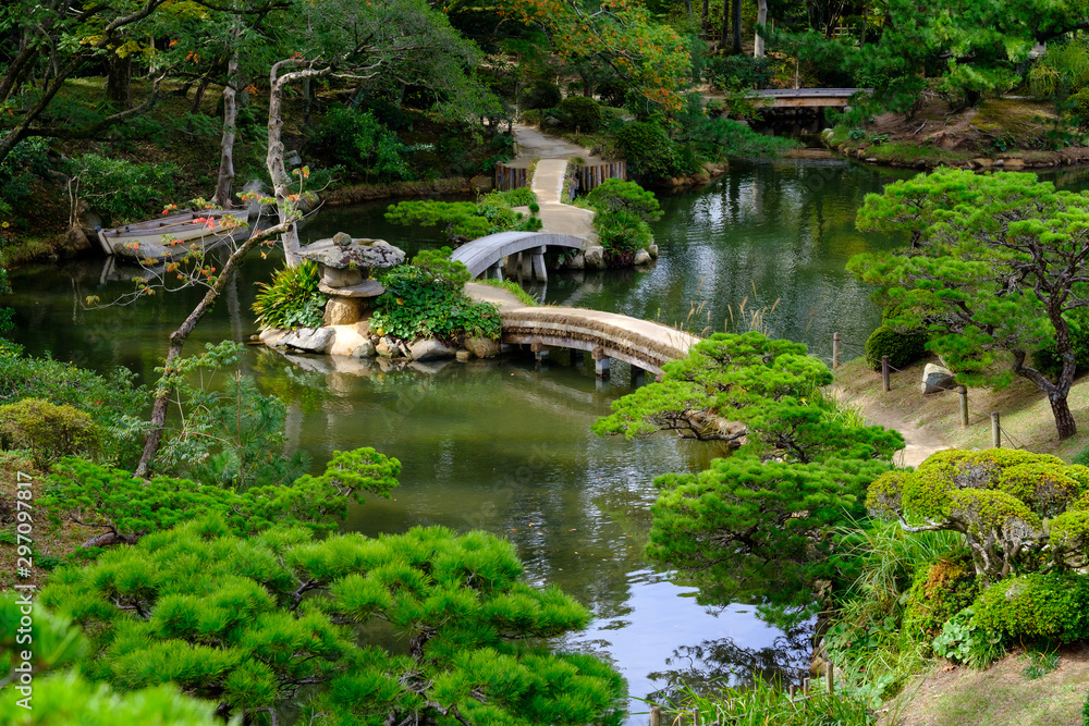 Japanese garden Shukkeien in Hiroshima, Japan