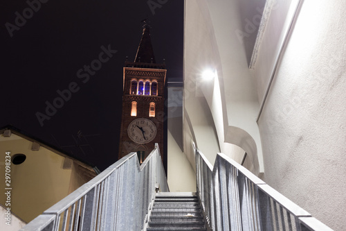 The bell tower in the centre of Treviglio by night, Italy