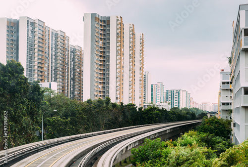 Photography city railway system lrt in residential area view