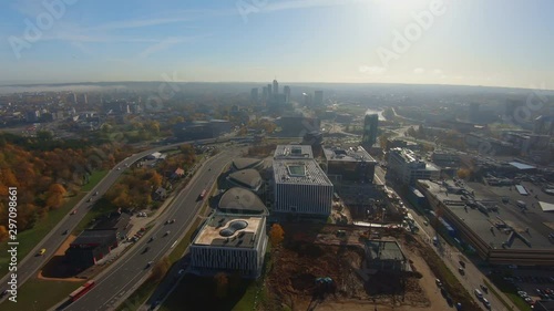 Aerial: Car Traffic in Vilnius, Lithuania. Hot Air Ballooning photo