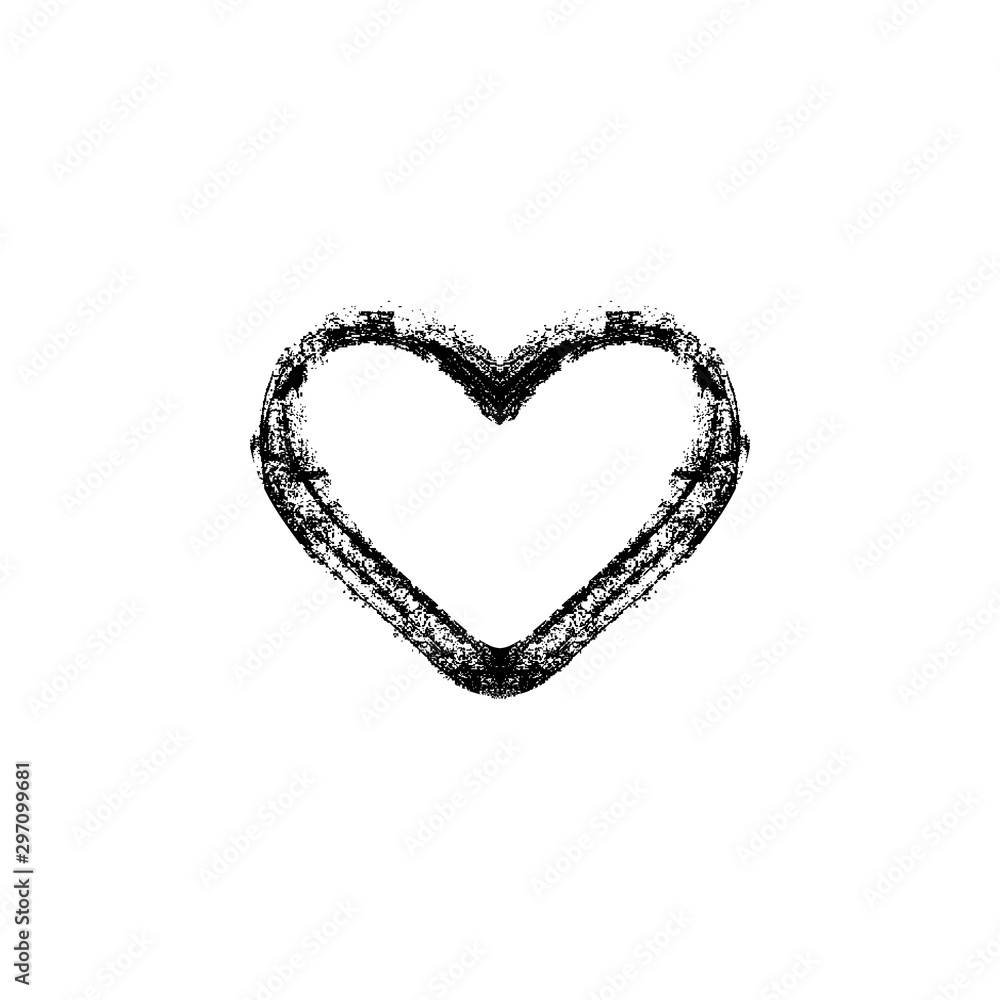 Vector illustration, hand drawn isolated heart. Grunge brush and pencil (chalk or charcoal) texture. Black silhouette made by tracing. Vector illustration, hand drawn isolated heart. Grunge brush and pencil (chalk or charcoal) texture. Black silhouette made by tracing.
