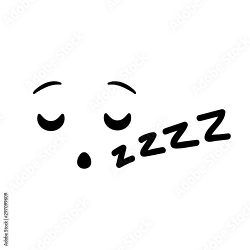 Vector illustration, sleeping emoji face with hand drawn "ZZZZ" lettering. High quality, isolated.