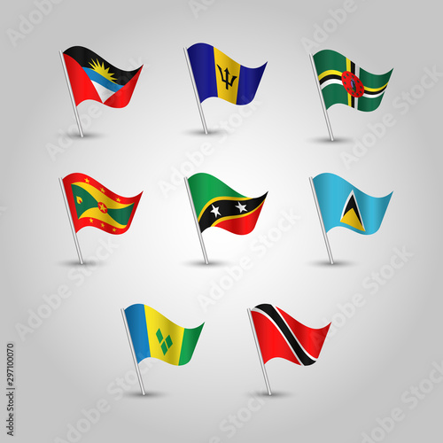 Free Download vector set of flags lesser antilles on silver pole - icon of states antigua and barbuda, barbados, dominica, grenada, saint kitts and nevis, saint lucia, saint vincent and grenadines, trinidad and tob - GFXLoad