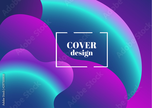 Abstract trendy fluid wavy neon horisontal background. Cyan, blue, violet, moonlight, mint colors with gradient. Applicable for landing page, cover, brochure, flyer design etc. Vector illustration.