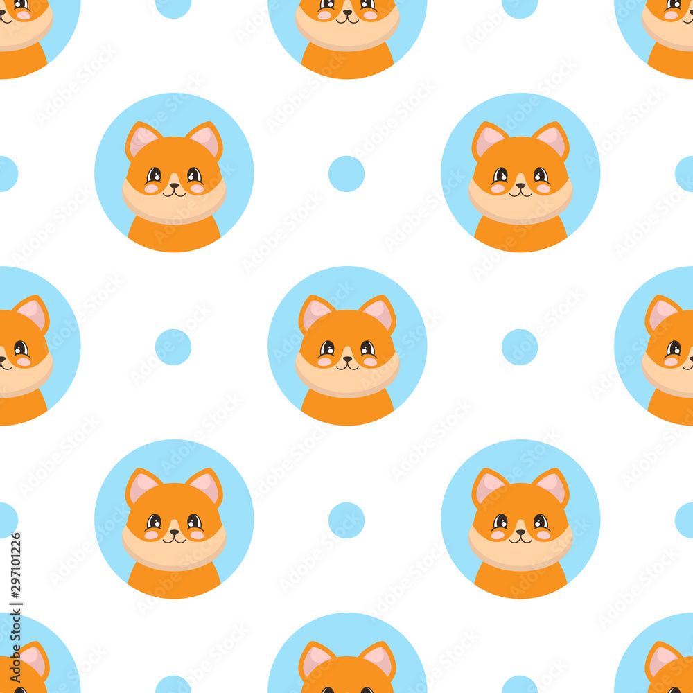 Seamless pattern with a cute fox in cartoon style. Vector illustration